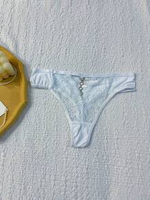 Diamond Lace Chain Thong - Black and White - View 2