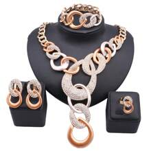 1 Set Luxury Minimalist Crystal Geometric Pattern Necklace Bracelet Earrings Ring Jewelry Set, Suitable For Women's Wedding, Prom, Party, Banquet Wear, Ideal For Holiday And Birthday Gifts