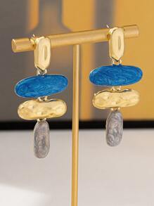 1 Pair Exaggerated Asymmetrical Geometric Enamel Drop Earrings - Multicolor - View 4