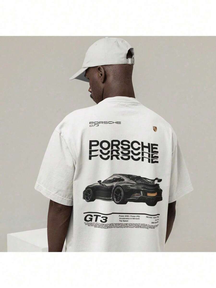 Cotton T-Shirt Print Design Car 911 Gt3 Speed - Blanco - Ver 1