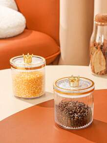 1pc Coffee Plastic Storage Jar For Kitchen, Dining Room, Living Room, Suitable For Storing Coffee Beans, Grains, Dried Fruits, Candies, Cookies, Bread, Applicable For Outdoor, Wedding, Party, Gift, Birthday