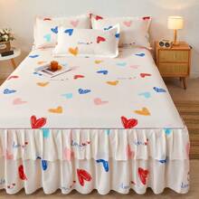 3pcs Set: 1pc Flower Pattern Bed Skirt + 2pcs Pillow Cases, Princess Style Double Ruffle Bedding Set, Dustproof & Anti-Slip, Suitable For All Seasons - Apricot - View 5