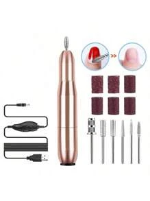 高品质电动指甲钻，专业丙烯酸指甲钻机，适用于凝胶、丙烯酸指甲、便携式 USB 指甲锉套装（带指甲钻头）、修甲修脚指甲工具 - 香檳色 - 查看 2