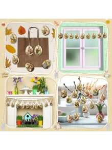 12 pièces décorations de Pâques lapin rétro, œufs de Pâques en bois creux, décoration de fête de printemps, ornements d'arbre de fête, décoration de jardin saisonnière, décoration murale de maison, décorations pour enseignants