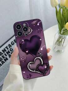 Funda de teléfono de TPU con diseño de corazón morado en forma de corazón para el Día de San Valentín (compatible con iPhone) - Cubierta protectora resistente a los arañazos con un elegante patrón en forma de corazón