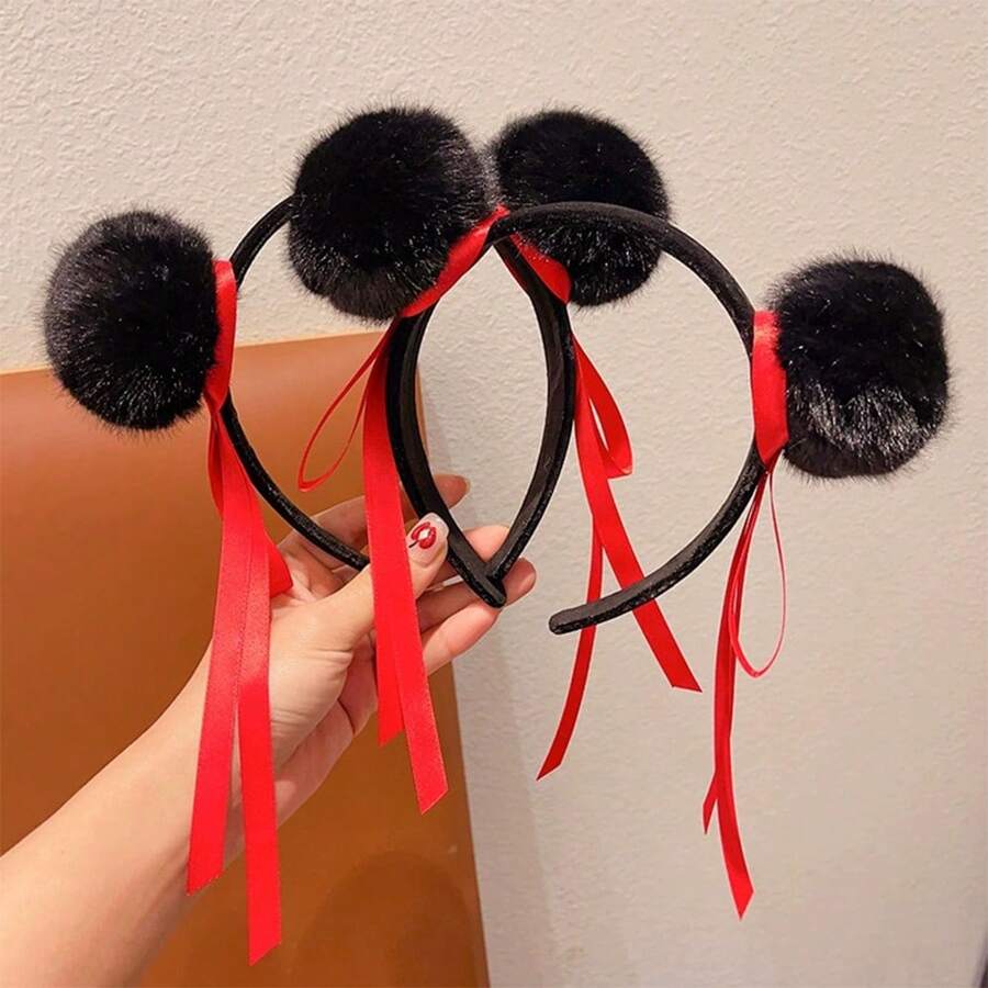 1 pieza Diadema con bola de lana roja estilo adorable de borrego de dibujos animados