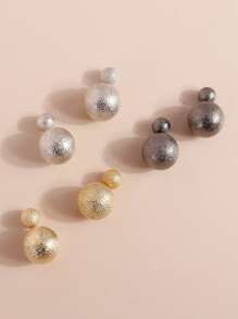 3 对简约时尚哑光球形人造珍珠耳钉，适合日常、派对、节日、生日礼物