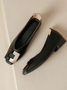 Merceditas decoradas con hebilla de color mixto para mujer, zapatos de trabajo de unicolor estilo vacacional, negro