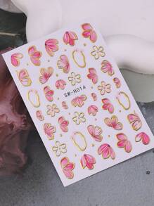 4片装春夏彩色花朵美甲贴纸 粉色花朵DIY美甲设计 3D自粘贴纸 适用于亚克力指甲 美甲装饰 美甲用品 - 彩色 - 查看 5