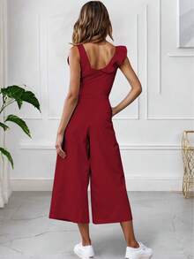 Sexy V Neckline Palazzo For Casual Lady - אדום - ראה 2