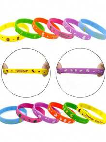 10pcs Assorted Color Silicone Easter Party Decorative Bracelets,Photo Props, Rabbits, Eggs,Baskets,Chicks