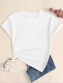 Camiseta IMAGEM DE MARIA C/ ROSA NA MÃO  Feminina Unissex Camisa em tamanhos Adulto e Infantil cristão catolico - Branco - Visão 2