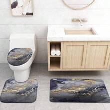 1st/4st Badkamergordijnen Doucheset, Douchegordijnset, Badkamerdecoratie, Badkamermat, Badmat, Badkamermat, Woondecoratie, Grijs Ombre Marmerpatroon, Moderne Minimalistische Luxe Stijl, Decoratie met All Seasons-thema, Klassieke Minimalistische Luxe Badkamerset, Wordt geleverd met 12 Haken