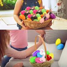 16/48pcs Easter Basket Fillers With Rabbit Eggs, Easter Bunny Mini Plush Toys For Hunting Surprise Easter Party Favor, Random Color Decorations For Garden Table Home Christmas Small Gifts