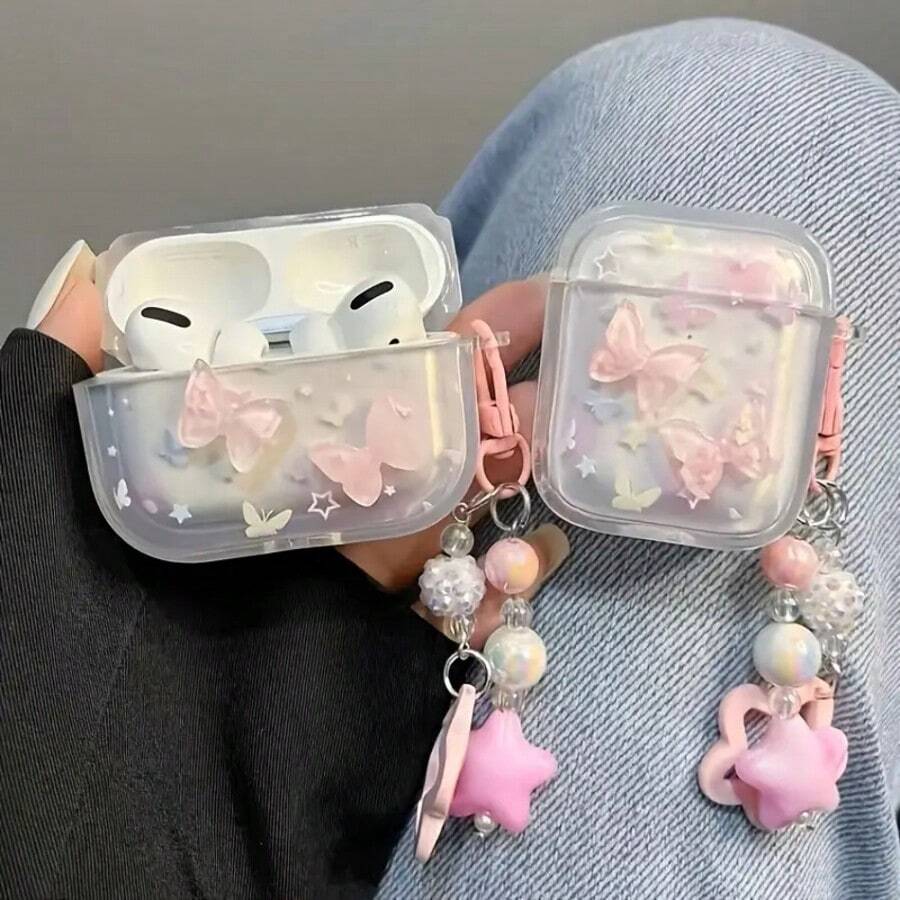 Ombre Pink Butterfly Pattern Airpods Pro 2 Case, Bluetooth Earphone Cover Compatible With Airpods 2/3/4 Gen & Airpods Pro