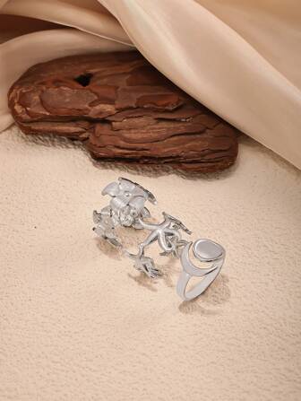 3 件/套不锈钢太阳和月亮形状戒指，个性化设计，休闲、日常、派对、简约，适合女性在任何场合佩戴