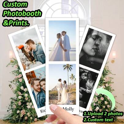 Servicio de impresión personalizada de cabina fotográfica, así como tarjetas personalizadas, marcos, marcadores de libros, decoraciones y suministros únicos, perfectos para bodas, fiestas, regalos festivos (Día de San Valentín/Acción de Gracias), cumpleaños, ceremonias de graduación.