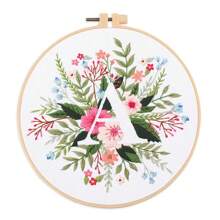1pc 26 Designs Floral Embroidery Kit With English Letters, Luxury Starter Set For Beginners, Includes Fabric, Hoop, Threads, Needles, Instructions, Great For Cross Stitch, Artistic Craft Gift For Friends And Family, Wedding Decor. Each Kit Contains 1pc Printed , 1 Set Of Embroidery Threads, 1 Bamboo Embroidery Hoop, 1 Pattern Chart, 2pcs Embroidery Needles.