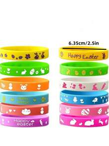 10pcs Assorted Color Silicone Easter Party Decorative Bracelets,Photo Props, Rabbits, Eggs,Baskets,Chicks