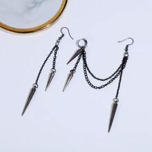 1 Pair Retro Gothic Style Long & Short Rivet Fringe Earrings, Suitable For Women Everyday Wear