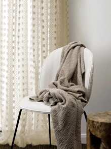 1 件垂直毛绒流苏半透明亚麻窗帘，适用于卧室、客厅、阳台、卧室窗帘 - 米色 - 查看 3