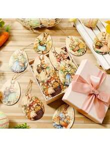 12 pièces décorations de Pâques lapin rétro, œufs de Pâques en bois creux, décoration de fête de printemps, ornements d'arbre de fête, décoration de jardin saisonnière, décoration murale de maison, décorations pour enseignants