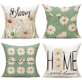4 件装春季户外枕套花园花朵小屋庭院装饰靠垫套家居装饰沙发沙发卧室客厅绿色单面无枕芯