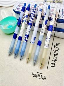 6支装蓝玫瑰伸缩圆珠笔套装，0.5mm细笔尖，黑色速干墨水圆珠笔，办公学校家居用品 - 彩色 - 查看 8