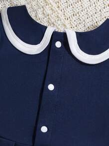 Vestido de niña bebé de verano, elegante y minimalista, estilo Mori Girl, con rayas, lazo, cuello de marinero y línea A sin mangas - Azul Marino - Ver 6
