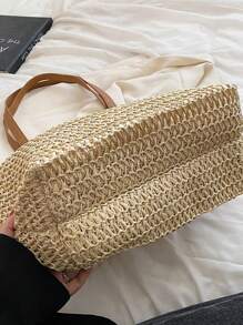Summer Straw Beach Tote Bag, Large Capacity Handbag, Casual Multiple Pockets Women's Bag, Suitable With Dress For Shopping, Travel, Storage, Rattan Bag, Eye-Catching Beach Bag Summer, Summer Straw Beach Bag For Women, Hottest Beach Bags For Women, Fashion Summer Vacation Bag, Beach Essentials Women Bags For Vacation & Holiday, Newest Holiday Bag