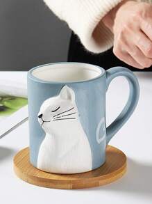 DearDali 350ml/13.43oz Couple Cat Ceramic Mug, Creative 3D Matte Coffee Cup, Romantic Home Decor Pair, Valentine's Gift For Afternoon Tea Latte Art, Simple Black & White Back To School - View 8