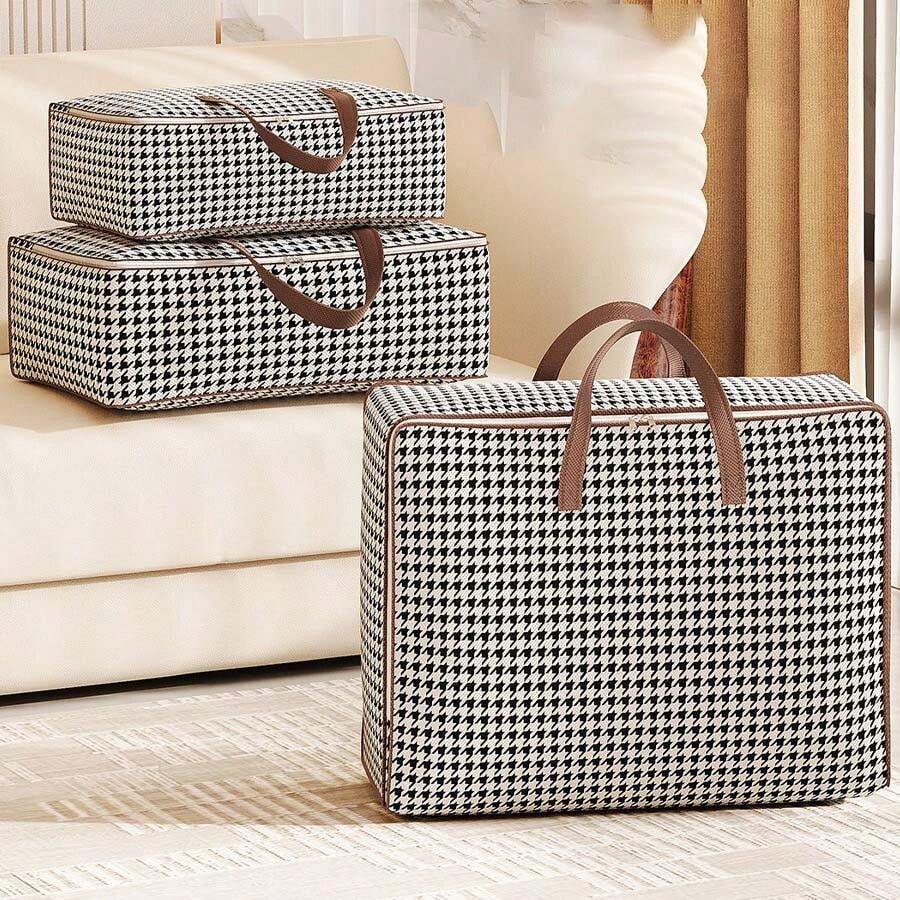 1pc Cationic Household Clothes Storage Box, Pants & Clothes Organizer, Foldable Container Box, Wardrobe Divider Accessory - Black and White - View 1
