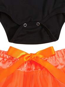 4PCS Baby Girls Halloween Outfits, Long Sleeve Romper + Tutu Skirt + Leg Warmers + Headband Set