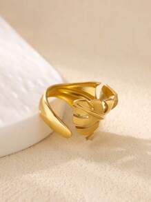 1 Pc Stainless Steel Leaf Shaped Open Ring, Suitable For Daily Wear
