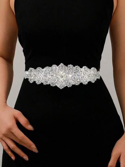 1pc Rhinestone Applique Silver Wedding Belt Wedding Sash Bridal Belts Handmade Rhinestone Belt For Prom Bridesmaid Dress ﻿ Valentine's Day Accessories