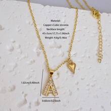 1 pièce Pendentif initiale A-Z en cuivre doré et cubique zircone, avec un collier en forme de cœur, minimaliste et élégant, convient aux hommes et aux femmes, idéal pour un port quotidien, les déplacements, les anniversaires, les sorties, les cadeaux d'anniversaire ou de fête