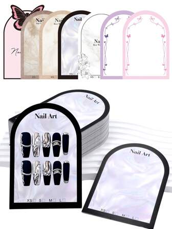 20张美甲收纳卡 12.5x8.5厘米 拱形展示卡 假指甲纸板 手工美甲贴片 便携式美甲包装卡