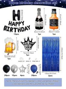 76件氣球與2件藍色亮片簾，藍色與黑色生日派對裝飾套裝，適用於藍色主題生日派對用品、男士生日派對、慶祝場景裝飾、拍照背景道具裝飾 - 彩色 - 查看 2
