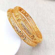 1pc Elegant Women's Gold Color Open Bangle Bracelet, Metallic Hollow Out Design, Versatile For Parties, Weddings, Occasions