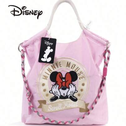Disney Large Bow Minnie Mouse Cute Embroidery Pattern Shopping Tote Bag, Bags For Ladies Fashionable