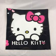 Sanrio 1 pezzo federa decorativa per cuscino Sanrio Kuromi Hello Kitty, design cartone animato minimalista con sfondo nero e motivo a lettera a forma di testa di gatto, morbida e rimovibile per divano, auto, camera da letto, soggiorno, dimensioni 40x40cm, 45x45cm, 50x50cm (cuscino interno non incluso, stampa su un lato)