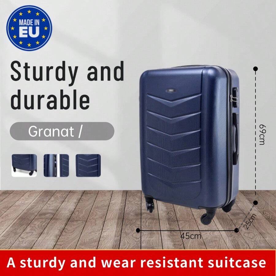 26-Inch Suitcase European Design, ABS Plastic Hard Shell Case, Large Capacity, Waterproof, Reinforced, Light-Tone Wheels, Lock, Travel - Blue - View 1