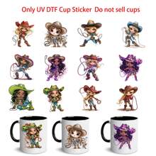 12pcs UV DT Ftransfer Paper, Personalized Cowgirl Girl Series Design Series Libbey Glass Cup Waterproof Transfer Paper Pack, Stainless Steel Roller Vinyl Transfer Paper, UV DTF, Suitable For Water Cups, T-Shirts, Refrigerators, Computers, Mugs And Any Flat Objects For Waterproof DIY Decoration (Cups Not Included)