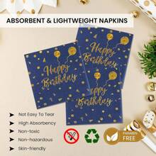 75-Piece Dark Blue & Gold Dot Birthday Tableware Set Includes 7" Plates, 6.5" Napkins & 6.3" Forks, Disposable Party Supplies For 25 Guests - 藍金 - 查看 3