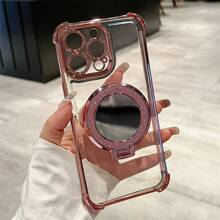 Transparent Anti-Fall Airbag Makeup Mirror Magnetic Bracket TPU Electroplated Phone Case Compatible With IPhone 17/6/7/8/X/XS/XR/11/12/13/14/15/16e, Galaxy S22/23/24, A04/05/06/A07/A17/A14/A15/A16/A24/A25/A34, Redmi Note 7/8/9/10/11/12/13/14, Redmi 9/10/12/13C/14C/A5, OPPO, MOTO, Honor X, HW, Realme C53 C55