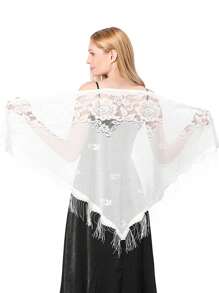 1pc Elegant Fashionable Hollow Out Tassel Design Lace Shawl For Banquet