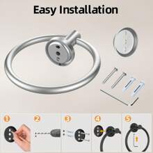 1 Anello portasciugamano rotondo, più resistente in acciaio inossidabile, per montaggio a parete in bagno, anello portasciugamano nero opaco e argento, porta asciugamani da mano, per bagno e cucina, set portasciugamani, regalo per la Festa della Mamma