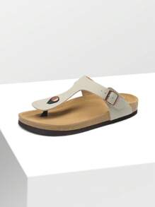 Women Arch Support Thong Slides Sandals Soft Cork Footbed Sandals With Adjustable Strap Leather Flip Flops Comfortable EVA Outsole Summer Beach Vacation Shoes