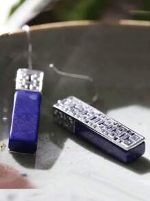 两对复古波西米亚青金石耳环，汉字耳环，具有记忆支撑、弹性保护和精神平衡的作用。铜/银/金色调仿天然石，招财纳福，女士时尚首饰，四季配饰。