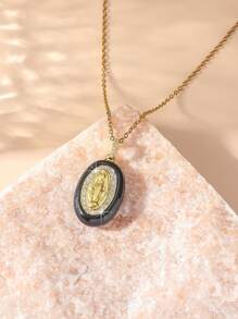 1pc Boho-Chic Oval Pendant Religious Goddess Dripping Glaze Necklace,Multicolors Pendant To Choose,Idea Gifts For Women,Perfect For Formal Occasions,Everyday Wear,And As A Thoughtful Present